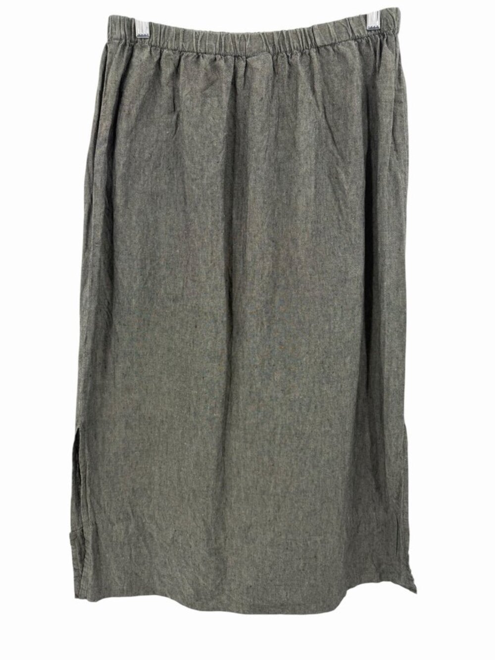 EILEEN FISHER Women's Gray Linen Double Walking Slit Straight Pull On Skirt LG - Picture 5 of 5